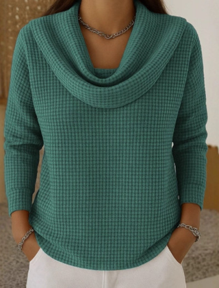 Amber™ – Warm Waffle Sweater with Elegant Waterfall Neckline