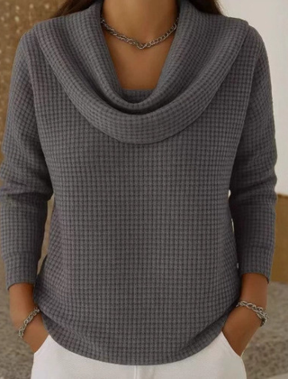 Amber™ – Warm Waffle Sweater with Elegant Waterfall Neckline