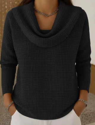 Amber™ – Warm Waffle Sweater with Elegant Waterfall Neckline