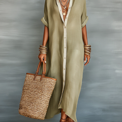 Manelle | Olive Green Maxi Dress with Minimalist Line