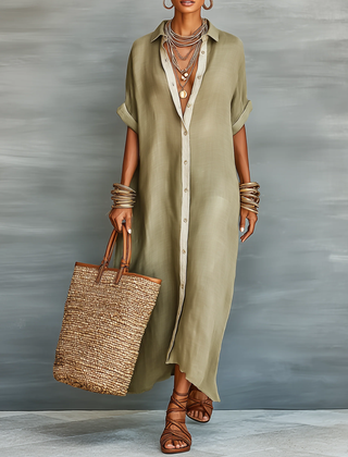 Manelle | Olive Green Maxi Dress with Minimalist Line