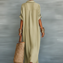 Manelle | Olive Green Maxi Dress with Minimalist Line