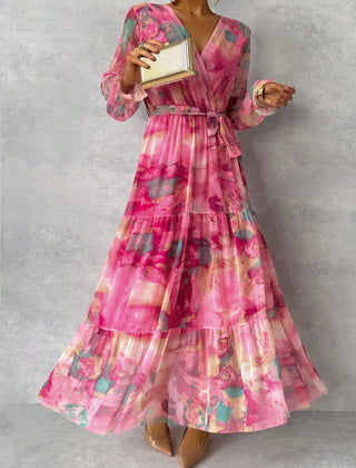 ZOEY | Vibrant Floral Wrap Dress with Flattering Tiered Silhouette