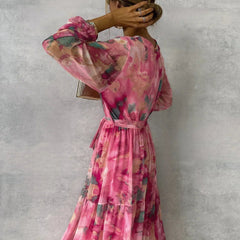 ZOEY | Vibrant Floral Wrap Dress with Flattering Tiered Silhouette
