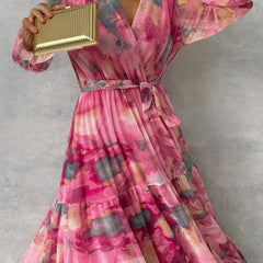 ZOEY | Vibrant Floral Wrap Dress with Flattering Tiered Silhouette
