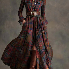 Beatriz | Long Checked Dress with Belt