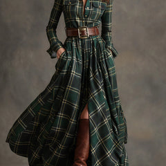 Beatriz | Long Checked Dress with Belt