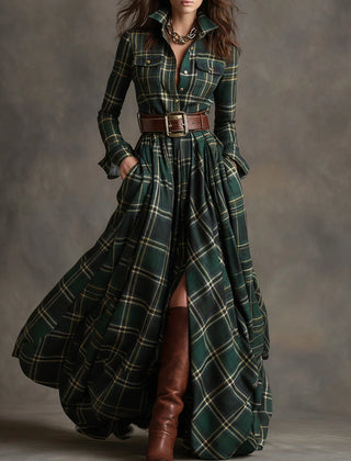 Beatriz | Long Checked Dress with Belt