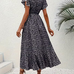 Skye | Floral Wrap Midi Dress with Ruffle Sleeves and Asymmetric Hem