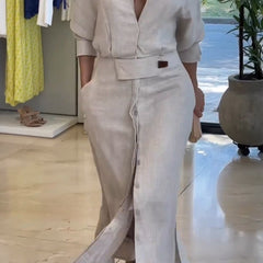 ELISABETTA | Elegant Maxidress with V-Neck and Flowing Cut for a Chic Summer