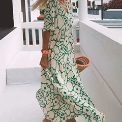CHRISTINE | Long Summer Dress with Flowing Cut and Elegant Graphic Pattern