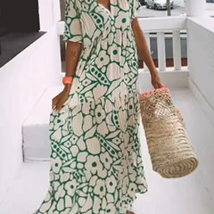 CHRISTINE | Long Summer Dress with Flowing Cut and Elegant Graphic Pattern