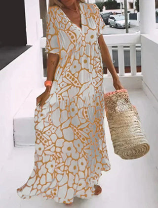 CHRISTINE | Long Summer Dress with Flowing Cut and Elegant Graphic Pattern