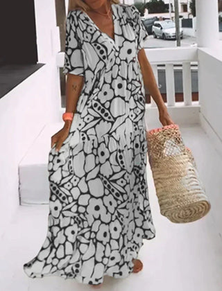 CHRISTINE | Long Summer Dress with Flowing Cut and Elegant Graphic Pattern