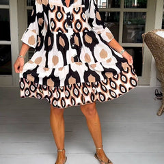 ELVINA | Printed Dress with 3/4 Sleeves and A-Line Cut for an Elegant and Relaxed Look