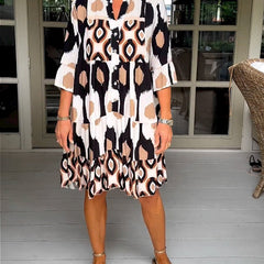ELVINA | Printed Dress with 3/4 Sleeves and A-Line Cut for an Elegant and Relaxed Look