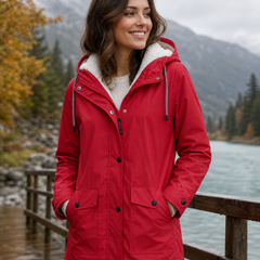 Women's Water and Windproof Fleece-Lined Jacket With Hood