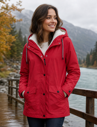 Women's Water and Windproof Fleece-Lined Jacket With Hood
