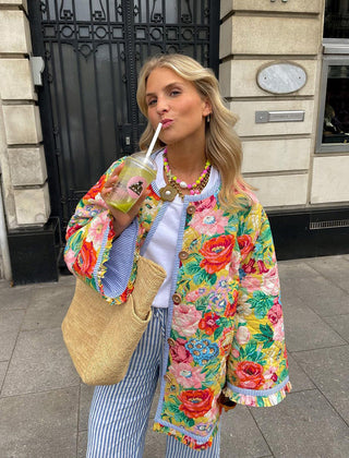 Women's Vintage-Inspired Quilted Floral Jacket