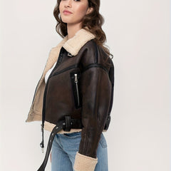 Women's Short Leather Winter Jacket
