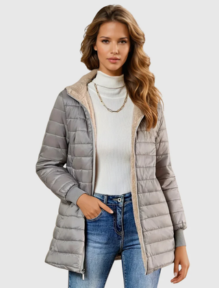Women's Sherpa-Lined Winter Coat — Plush Long-Sleeve Insulated Hooded Overcoat