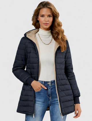 Women's Sherpa-Lined Winter Coat — Plush Long-Sleeve Insulated Hooded Overcoat