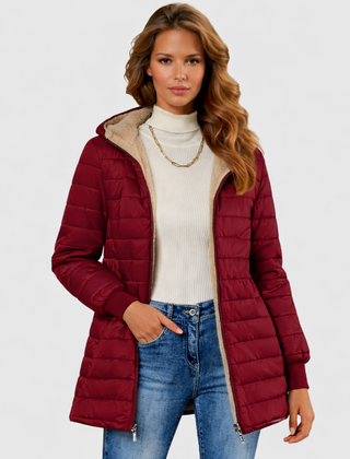 Women's Sherpa-Lined Winter Coat — Plush Long-Sleeve Insulated Hooded Overcoat