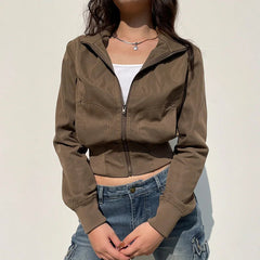 Women’s Cropped Zip-Up Jacket with Fitted Waist and Sporty Minimalist Design