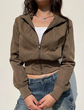 Women’s Cropped Zip-Up Jacket with Fitted Waist and Sporty Minimalist Design