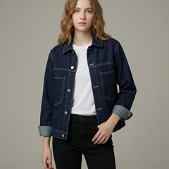 Women’s Classic Denim Jacket with Structured Fit and Utility Chest Pockets