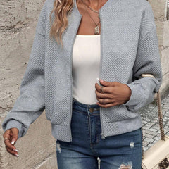 Women's Textured Zip Up Lightweight Bomber Jacket