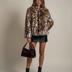 Women's Plush Brown Faux Fur Cropped Jacket