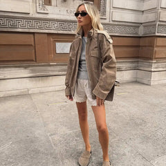 Women's Vintage Street Khaki Bomber Jacket