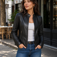 Women's Sleek Modern Tailored Jacket — Structured Long-Sleeve Lapel Blazer Coat