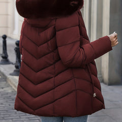 Elegant Quilted Puffer Coat with Faux Fur Hood