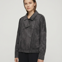 Women’s Oversized Faux Suede Jacket with Asymmetrical Collar and Modern Utility Silhouette