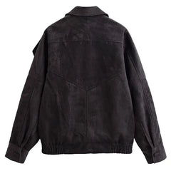 Women’s Oversized Faux Suede Jacket with Asymmetrical Collar and Modern Utility Silhouette