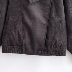 Women’s Oversized Faux Suede Jacket with Asymmetrical Collar and Modern Utility Silhouette
