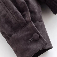 Women’s Oversized Faux Suede Jacket with Asymmetrical Collar and Modern Utility Silhouette