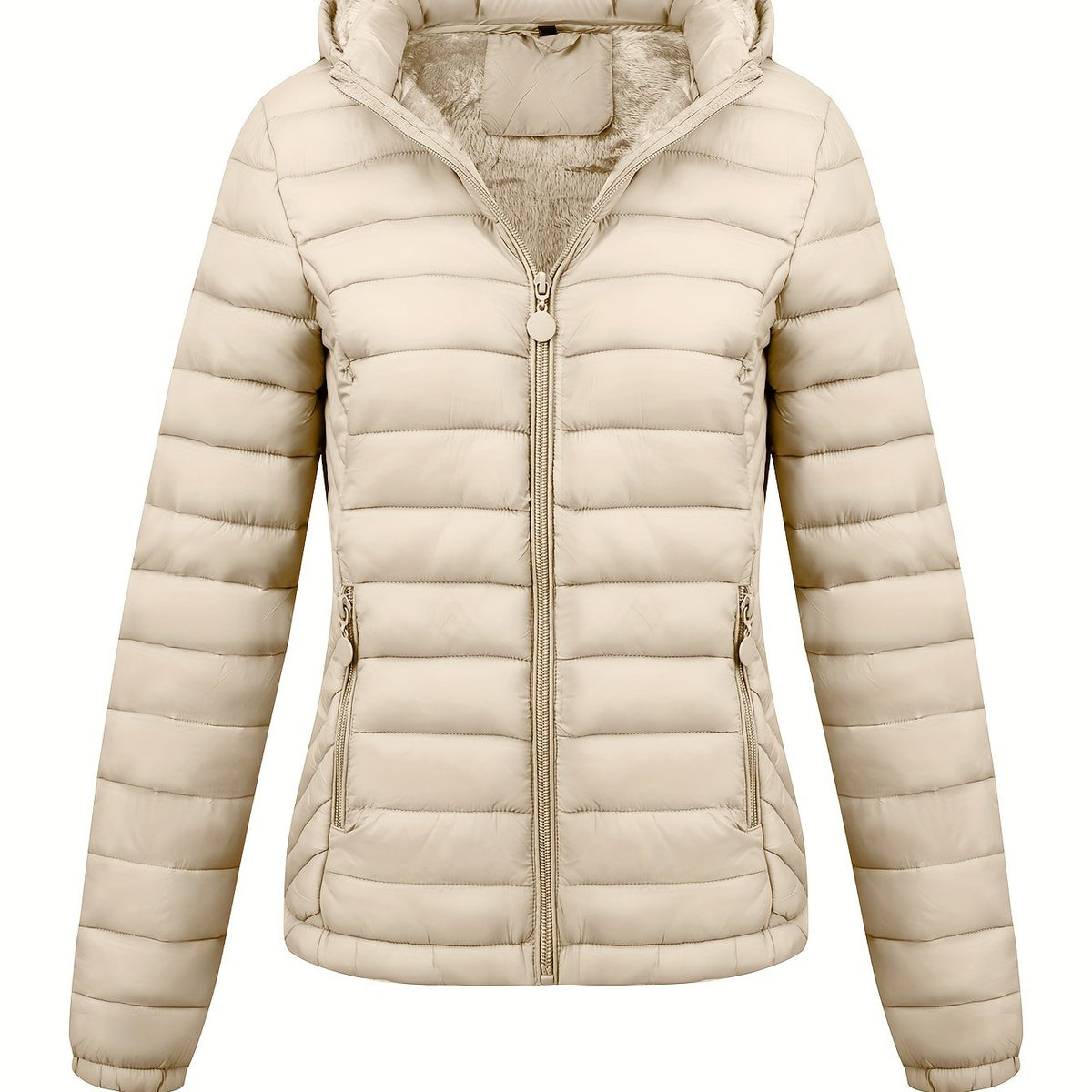 Lightweight Quilted Hooded Puffer Jacket with Fleece Lining