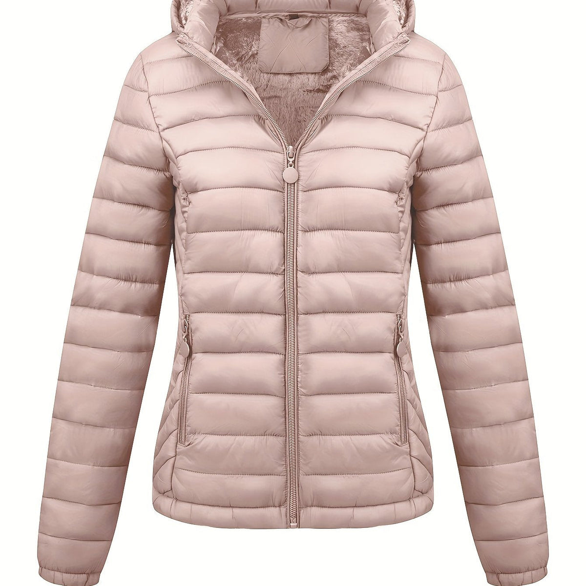Lightweight Quilted Hooded Puffer Jacket with Fleece Lining