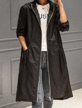 Women's Waterproof Long Hooded Trench Coat for Autumn and Winter