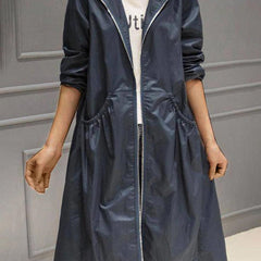 Women's Waterproof Long Hooded Trench Coat for Autumn and Winter