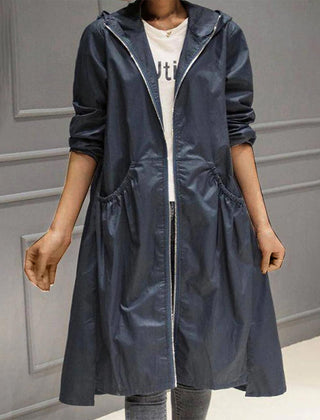 Women's Waterproof Long Hooded Trench Coat for Autumn and Winter