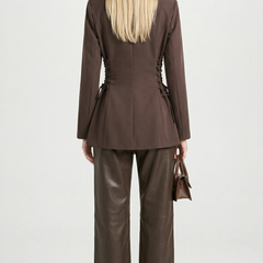 Women's Side Lace Up Tailored Brown Blazer