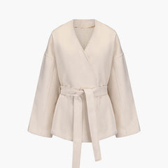 Women's Elegant Tie Waist Beige Tailored Coat