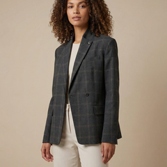 Women’s Oversized Checkered Blazer with Structured Shoulders and Modern Tailored Fit