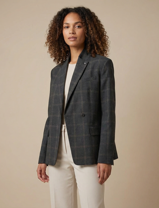 Women’s Oversized Checkered Blazer with Structured Shoulders and Modern Tailored Fit