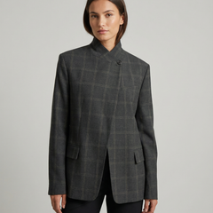 Women’s Oversized Checkered Blazer with Structured Shoulders and Modern Tailored Fit