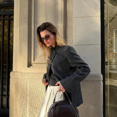 Women’s Oversized Checkered Blazer with Structured Shoulders and Modern Tailored Fit